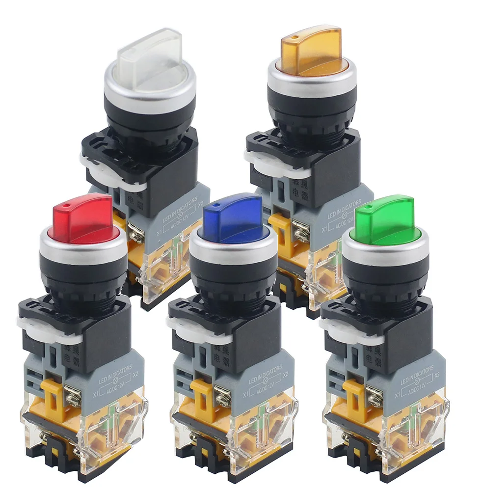 

LA38-11XD/2 Rotary push button switch with lamp 22MM 2 position 3 position latching LED knob switches Multicolor optional