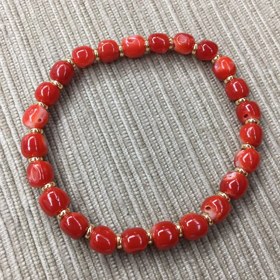 

Wholesale Natural Akha Coral Bracelet Red Barrel Beads Mother's Day Gift Pulseiras Feminina Woman's Jewelry Stylish Beautiful