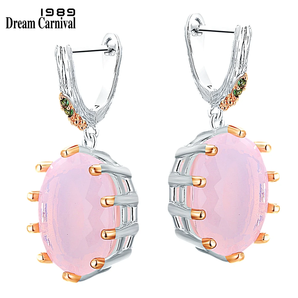 DreamCarnival1989 Big Opal Earrings for Women Rose Gold Silver Plated Bridal Party Baroque Dangle Pink Jewelry Wholesale WE4108