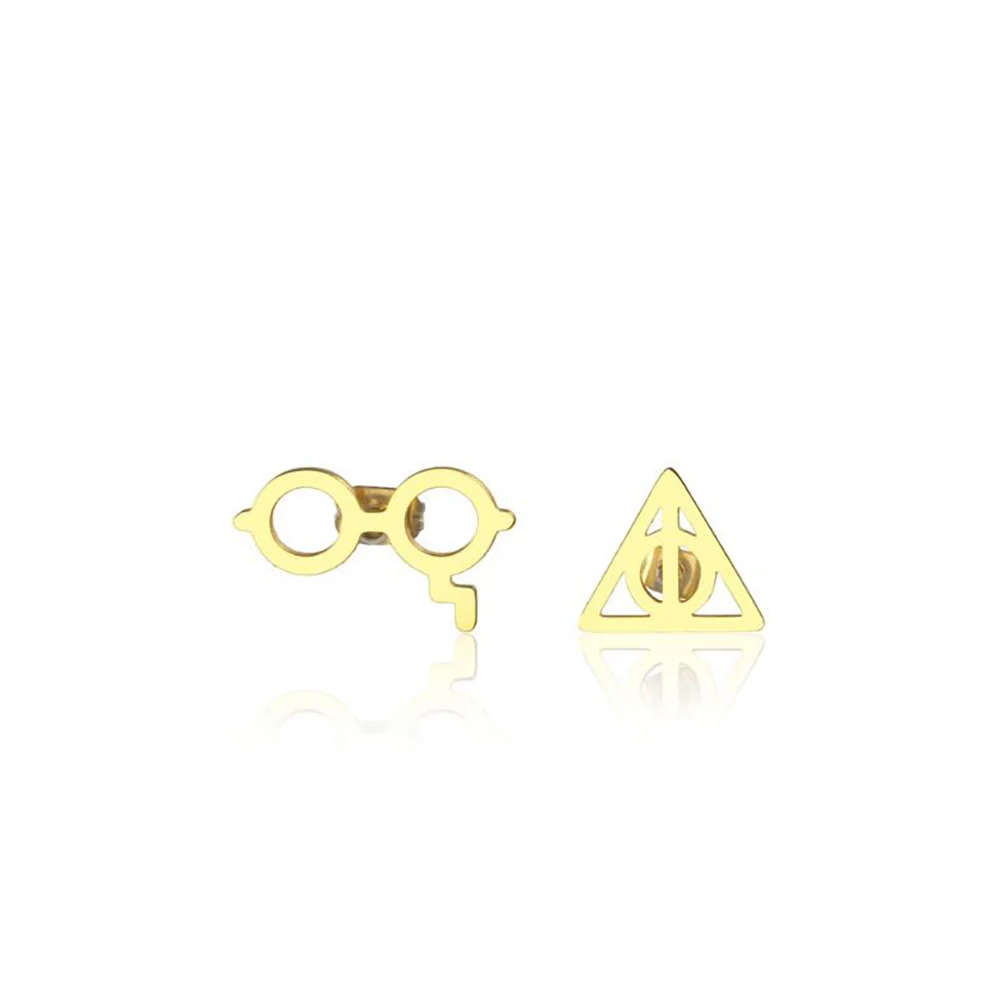 Stainless Steel Delicate Minimalist Gold Asymmetry Deathly Hallows Potter Stud Earrings Triangle Jewelry Gift For Him