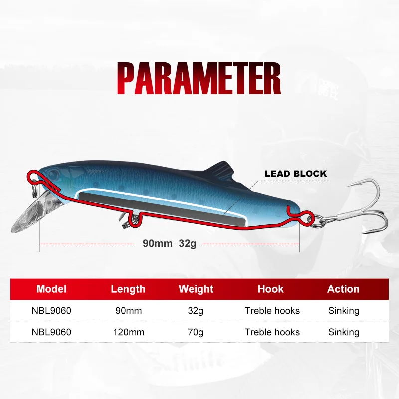 Noeby Minnow wobbler sinking 90mm – Lubina y atún agua salada - imagen 4
