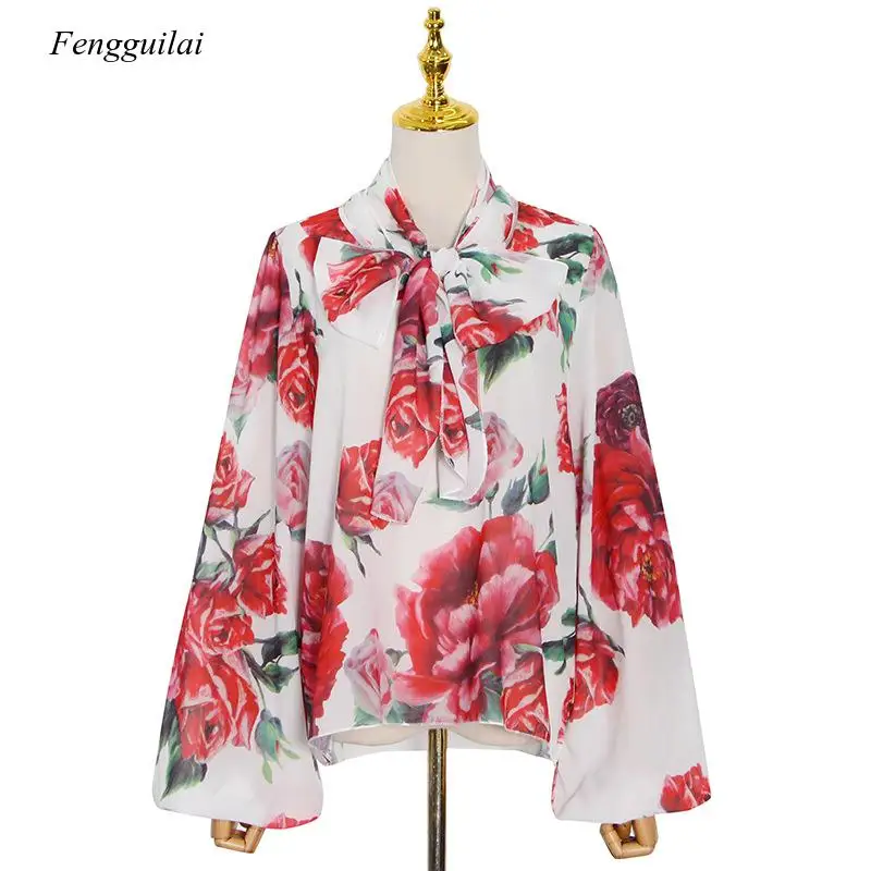 

Sweet 2021 Early Spring New Women's Wear Loose Chiffon Lace Up Temperament Elegant Commuter Decor Long Sleeve Top