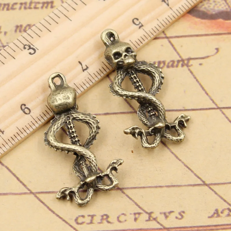 10pcs Charms Skull Skeleton Wand 37x20mm Tibetan Silver Color Pendants Antique Making DIY Handmade Craft Jewelry