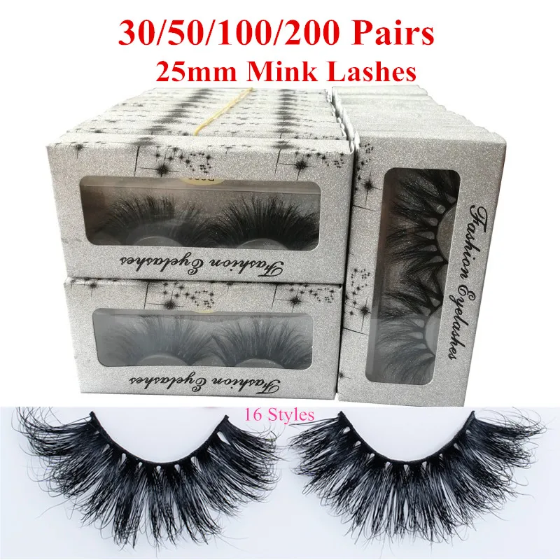 

30 50 100 200 Pairs Wholesale 100% Real Mink 25mm Lashes 5D 7D Fluffy Messy Strip Eyelashes DHL Free Shipping