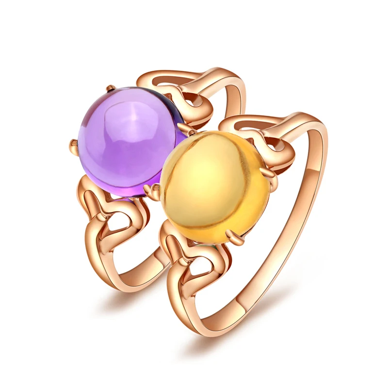 LSZB Natural Grape stone topaz citrine amethyst 18K Pure Gold 2023 New Hot Selling Top Ring Women Shape Ring   Genuine Jewelry