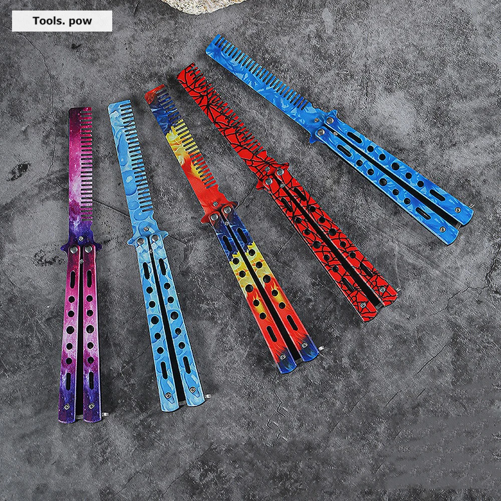 New Style Foldable Butterfly Knife Comb Stainless Steel Practice Training Comb Butterfly Comb, Comb Barber Hairdressing Tools