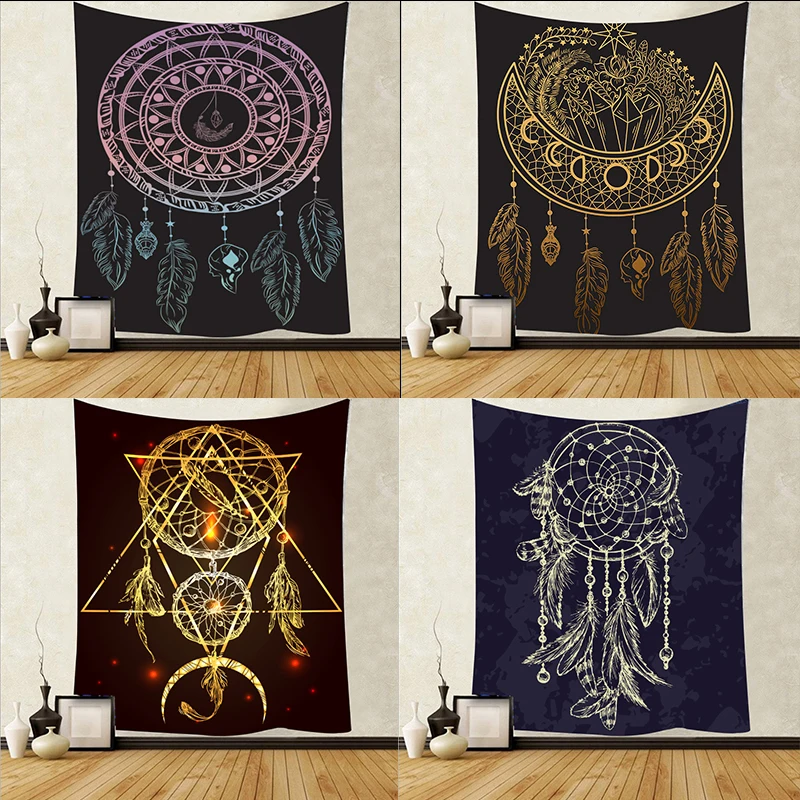 

Cheap Dreamcatcher Tapestry Psychedelic Feather Wall Hanging Art Tapestries Wall Cloth Carpet Background Yoga Mat Home Decor