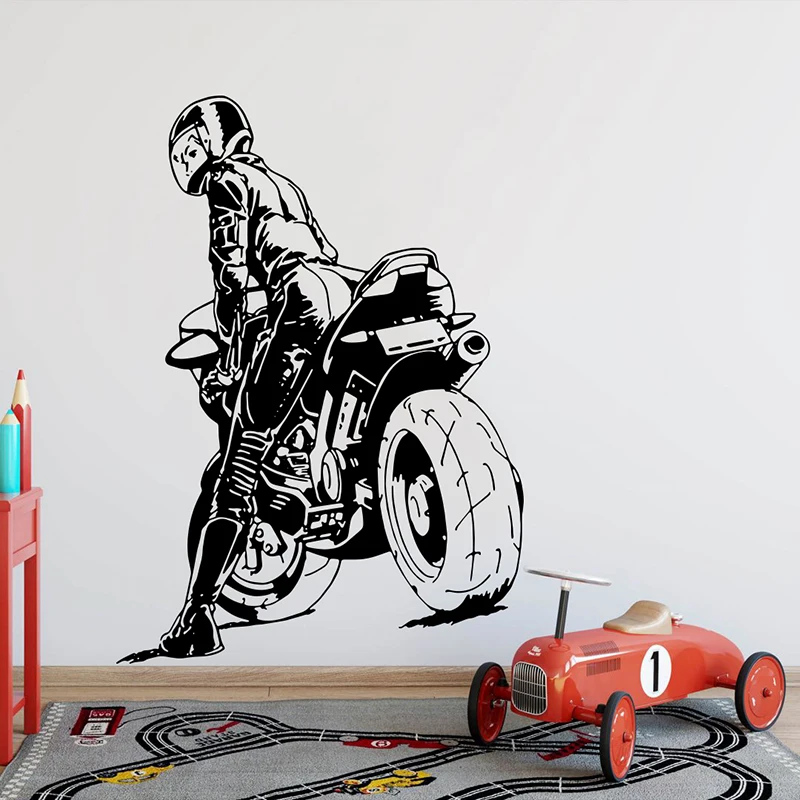 Large Motorcycle Scooter Autobike Beauty Girl Wall Sticker Bedroom Living Room Autocycle Motor Woman Wall Decal Kids Room Vinyl