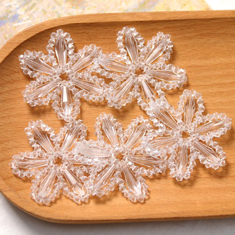 

Min 12pcs/lot clear glass beads hand woven cartoon flowers shape Snowflake beads charms diy jewelry earring/garment accessory