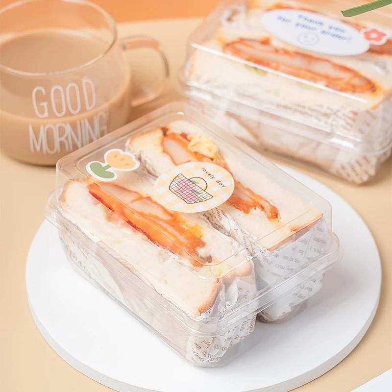 Transparent Plastic Sandwich Box with Separate Layers for Baking, Disposable, Take-out, Baked Food, Hamburger Cartons