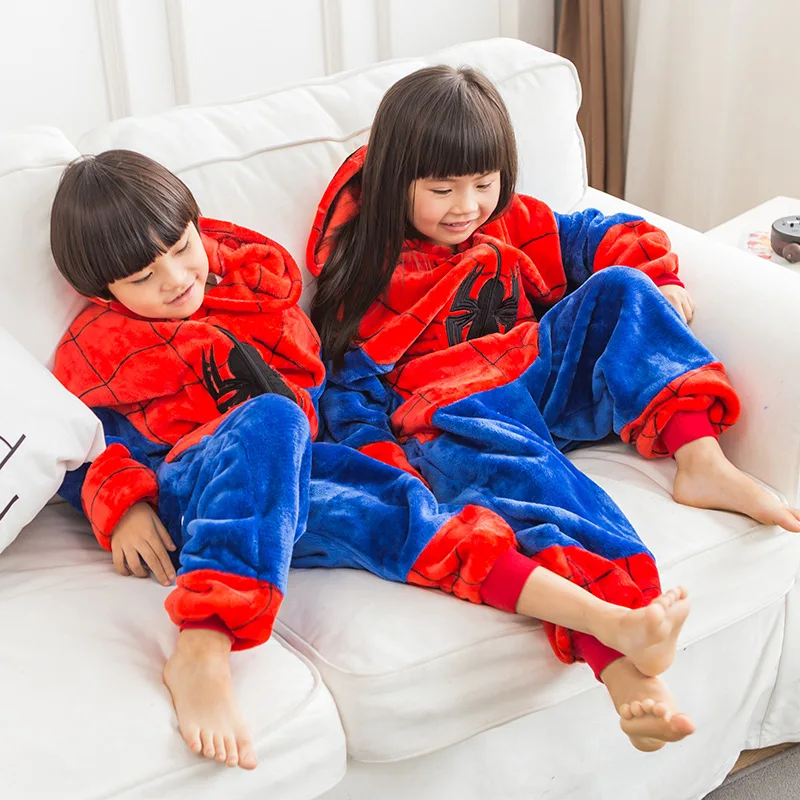 Kids Onesies Hooded Pajamas Children Sleepwear Boys Girls Spider Animal Anime Pyjama Pijama Flannel Nightwear Clothes