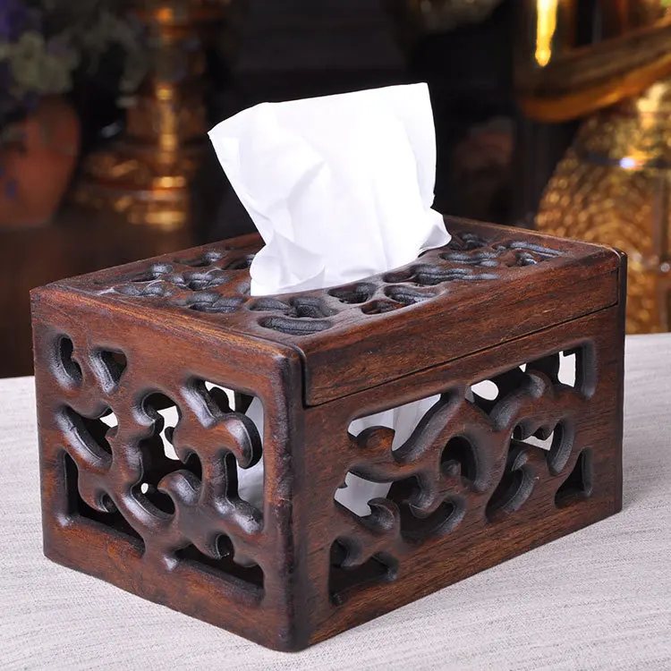 Thai retro wood tissue box Living room creative European tray Tray paper box napkin tray