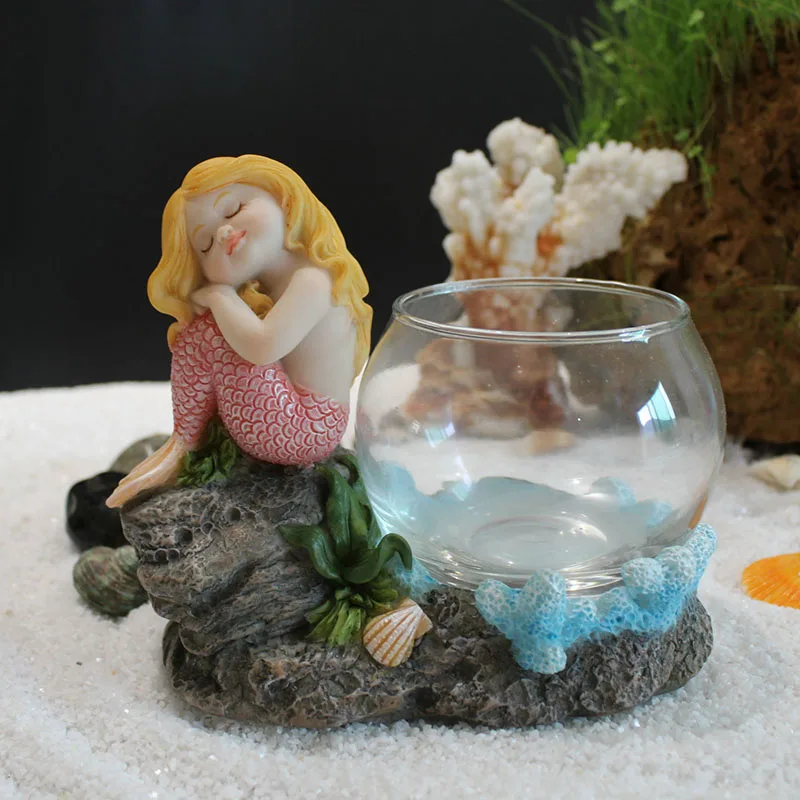Cute Mermaid Resin Crafts, Creative Animal Figurines, Miniatures Fish Tank Arts, Fairy Garden Desk, Home Decoration Accessories