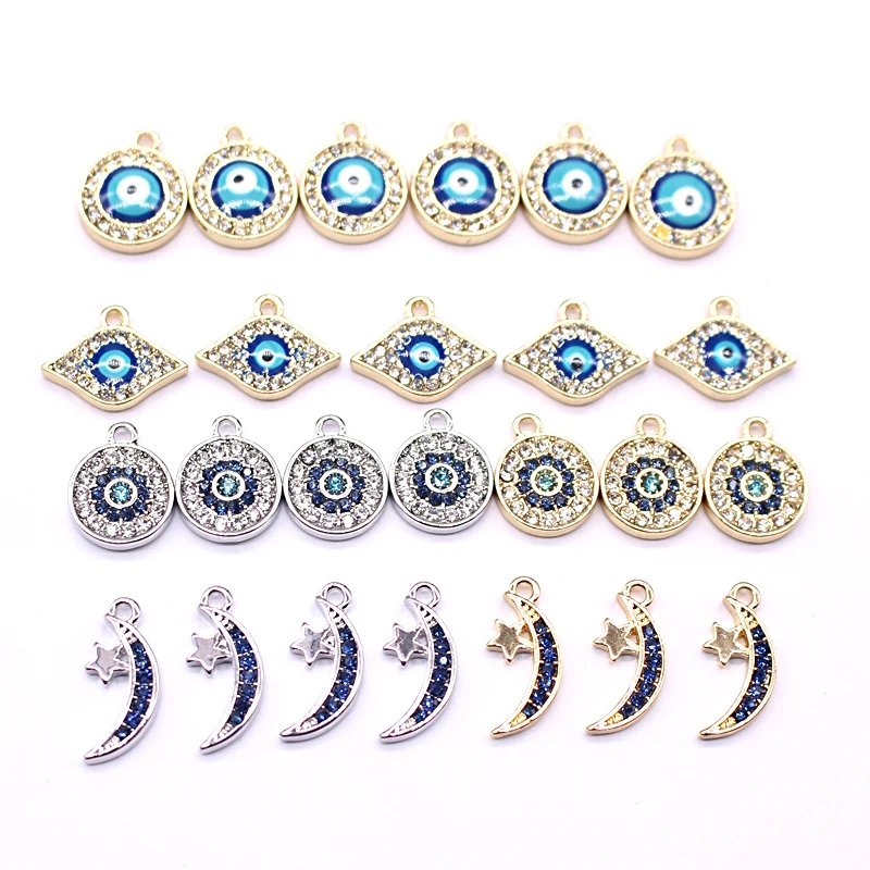 5 Stuks Europese Volledig Strass Evil Eye Armband Oorbel Bedels Connector Bevindingen Maan Ster Oordrops Maken Sieraden Accessoire