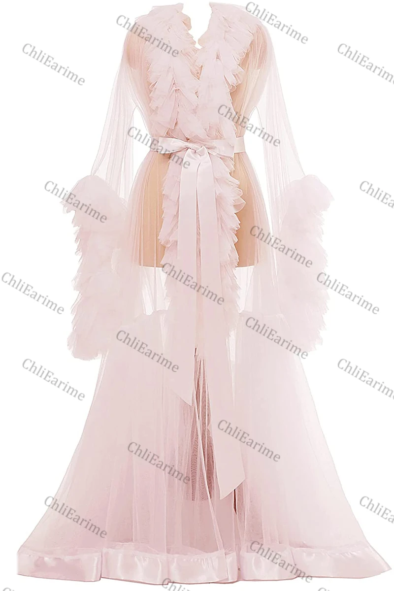 Ladies tulle silk belt maternity robe camera dress