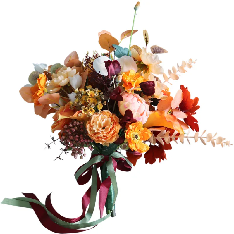 Wedding Bouquet Burgundy with Orange Bridal Bouquets Wedding Accessories 40*55cm Latest Style