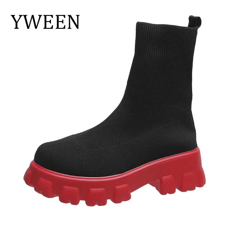 

YWEEN New Autumn Winter Couple Socks Shoes Women Thick-soled Casual Large Size Net Red Knitted Short Boots Women botas de mujer