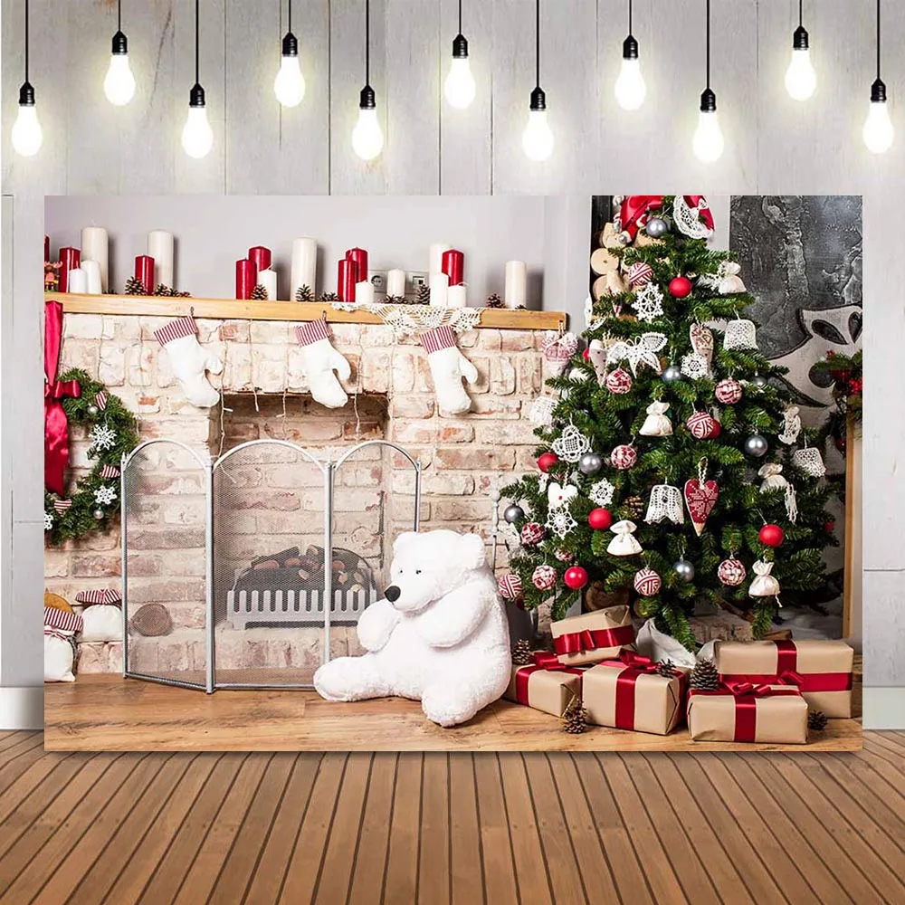 Photography backdrop Christmas tree fireplace photo background studio brick fireplace photo shoot portrait photocall studio