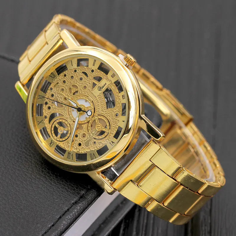 Luxury Men Gold Watches Fashion Creative Watches Hollow Transparent Watches Stainless Steel Quartz Mens Watches reloj hombre