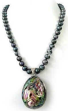 

HABITOO 19inches 9-10mm Black Natural Freshwater Pearl Abalone Pendant Necklace Vintage Statement Jewelry Charming Gifts