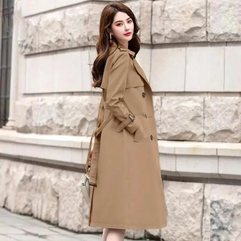 2021 Trench da donna elegante cappotto con cintura autunno inverno doppio petto mantello solido giacca a vento stile coreano donna medio lungo