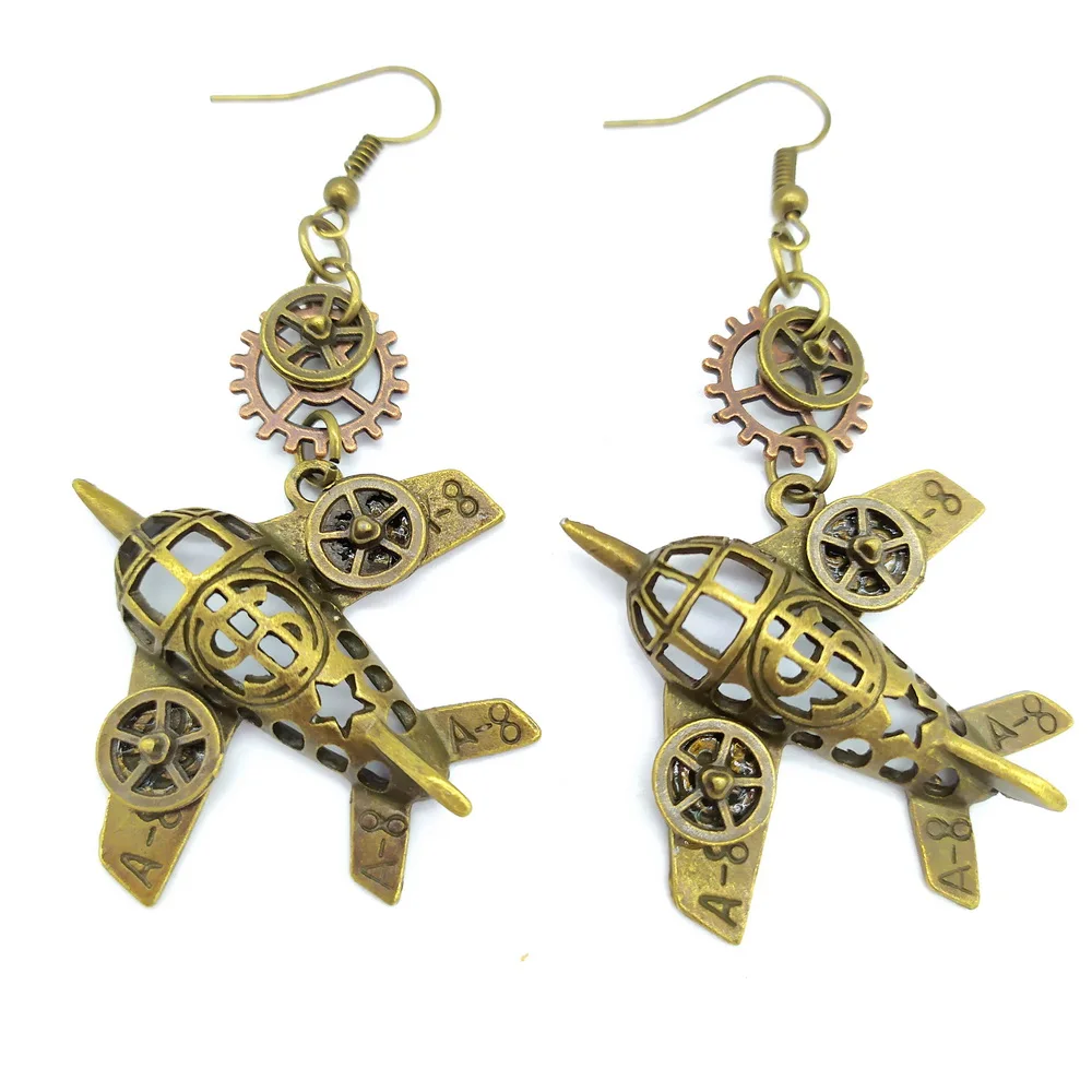 Individual Antique Bronze Ox Airplane Vintage Drop Earring Alloy Jewelry