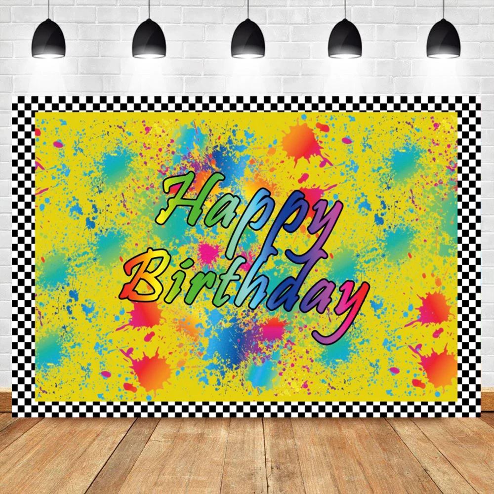 Laeacco Graffiti Style Watercolor Happy Birthday Race Car Track Party Banner Photo Backdrop Photography Background Photo Studio