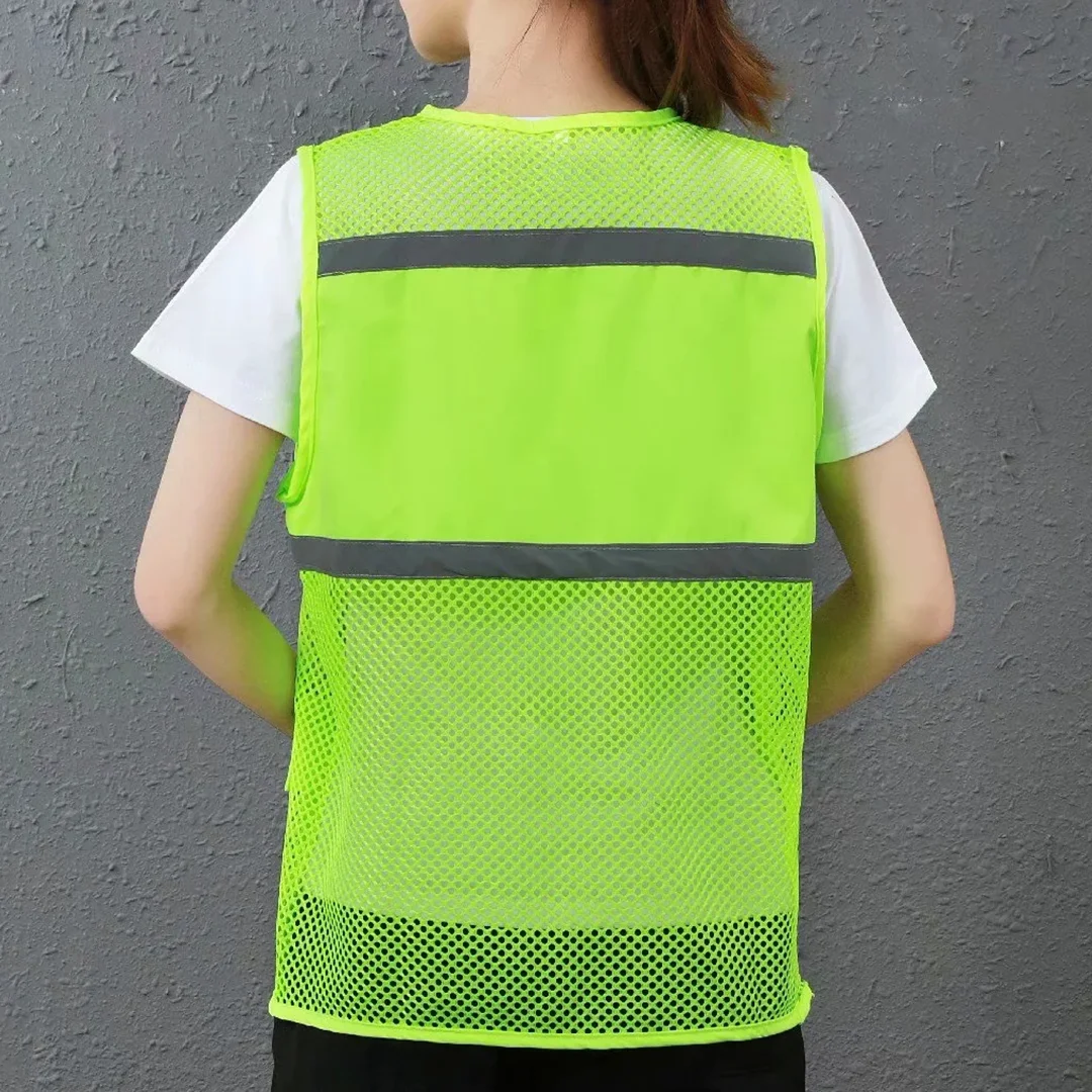 Ademend Multi Pocket Rits Mesh Vesten Security Mannen Vrouw Reflecterende Veiligheid Vest Werk Vest Werkkleding Uniform Jas