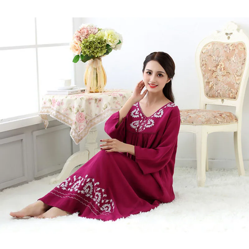 Novelty Nightgown Autumn New Women's Sleepwear Cotton  Embroidery Loose  Soft Home Service Korean Sexy Nightdress Pijamas