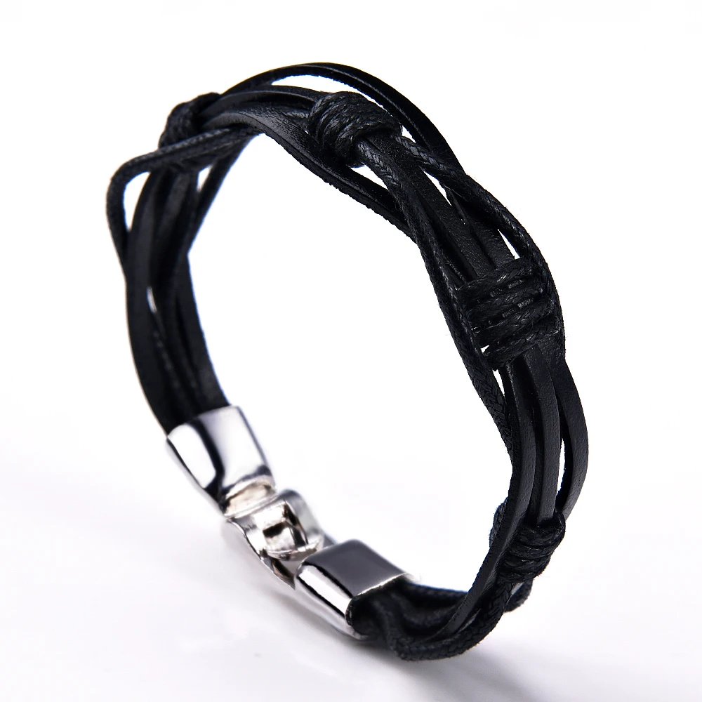 2024 Trend Jewelry Vintage Hand Woven Multilayer Black Leather BraceletCuff Ladies Bracelet Accessories Pulseras