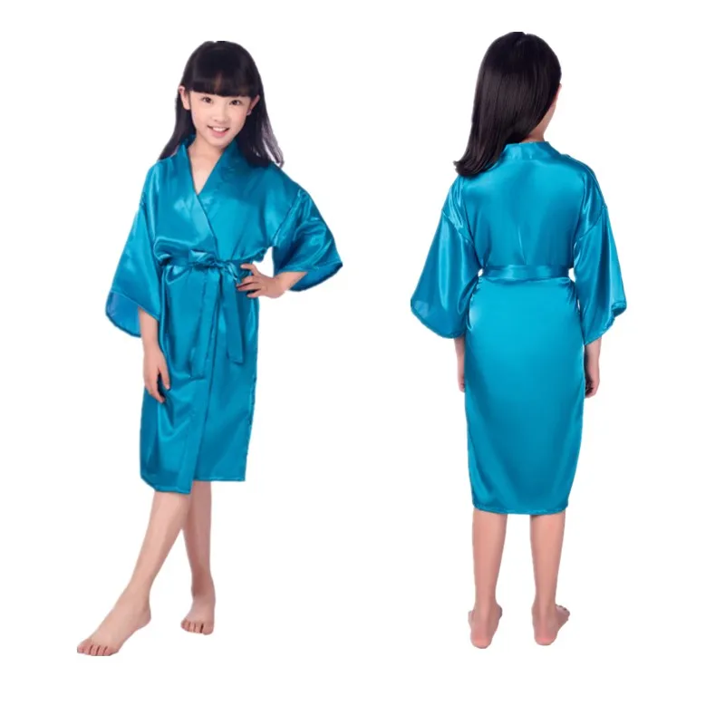 Wholesale and Retail Children's Satin Silk Pure Kimono Wedding Dressing Gown Kimono Robes Bridal Lingerie Sleepwear L241