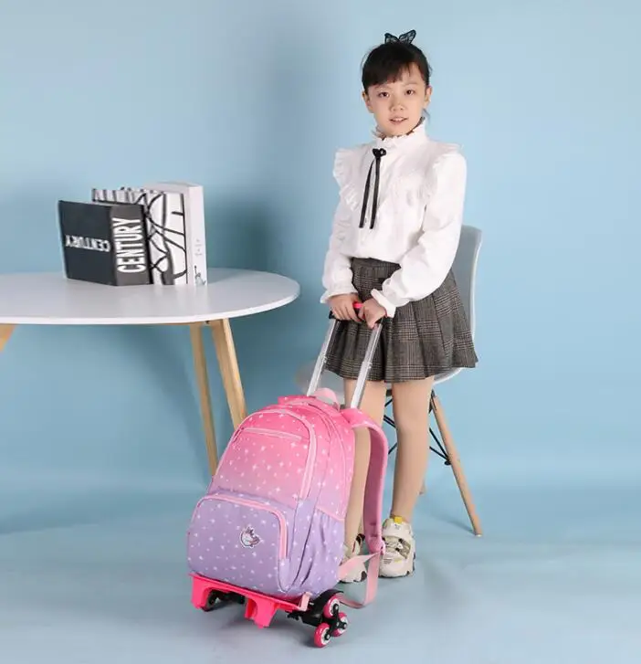 Kids Rolling School Trolley Bags Student Book Bag with Wheels School Rolling Backpack Bag For Girls School Wheeled Backpack Bag