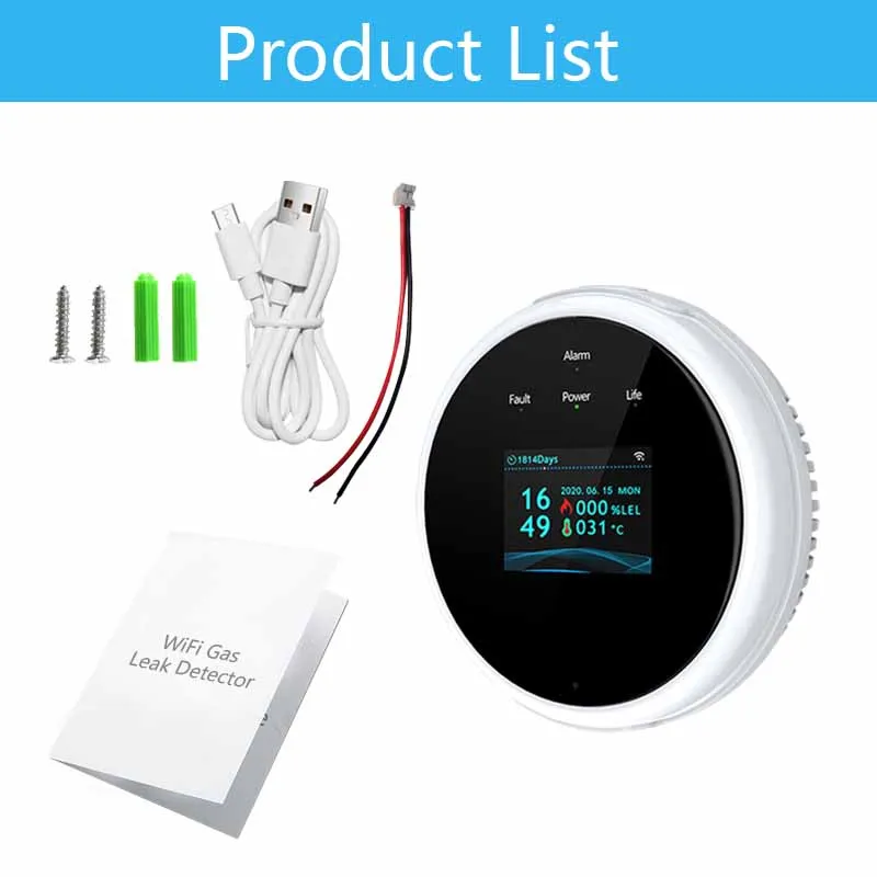 Tuya WiFi Gas Leak Alarm Detection Natural Gas Leakage Detector Probe TFT Screen Sensor Alarm For Home Cooking Kitchen Security