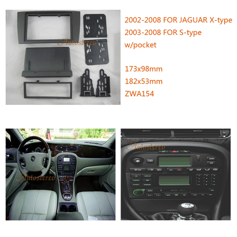 ZWNAV 11-154 Car Radio Fascia Panel Stereo Surround Adaptor Trim for JAGUAR X-type 2002-2008,S-type 2003-2008 w/pocket 2 DIN