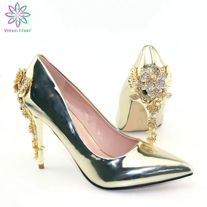 2025 New Gold African Shoes Women Slides Summer Style Bright Color with Slippers for Woman Wedding Parties Shoes Nigerian Shoes