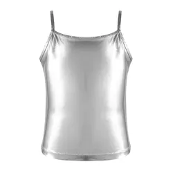 Youth Girls Tank Top Shiny Metallic Color Children Camisole Dance Kids Girls Vest Teenager Dance Undershirts For Performance