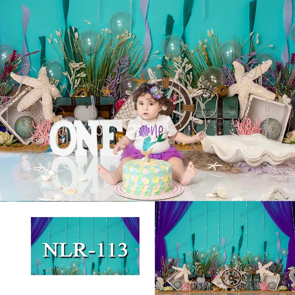 Girl 1st Birthday Photo Background Aquarium Starfish Undersea Creature Decoration Baby Shower Photography Background Velvet