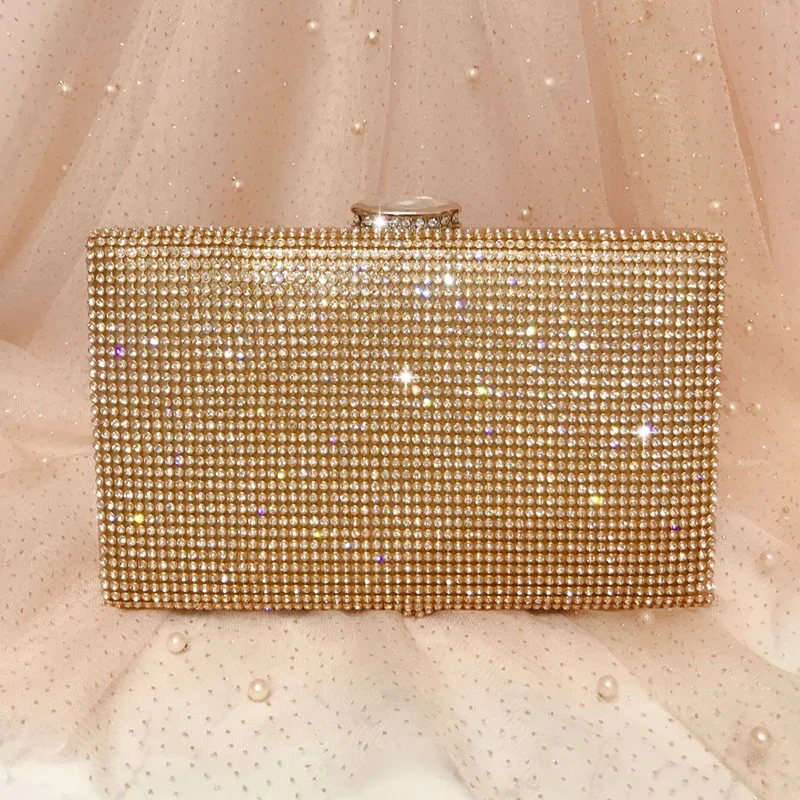 Silver Gold Bridal Clutch Purse Bag Luxury Wedding Rhinestone Crystal Handbags for Women Party Chain Crossbody Bag ZD1110