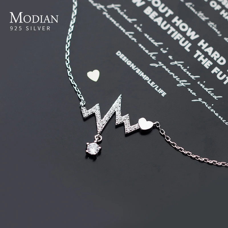 Modian Hot Sale 925 Sterling Silve Shiny Zircon Romantic Geometric Heartbeat Pendant Necklace for Women Fine Jewelry 2020 Dsign