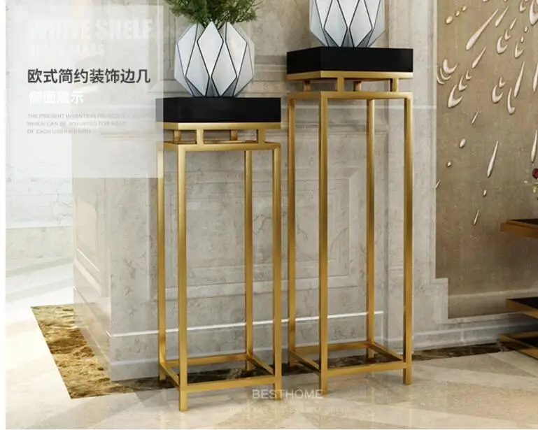 Light luxury corner several stainless steel gold-plated flower frame post-modern living room decorative frame plant flower stand