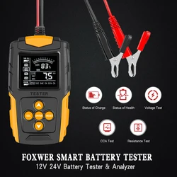 FOXSUR-Testador de Bateria para Molhado, GEL, SLA, Inundado, EFB, Chumbo-Ácido, AGM, Analisador de Bateria, Ferramenta de Teste Digital, 12V, 24V