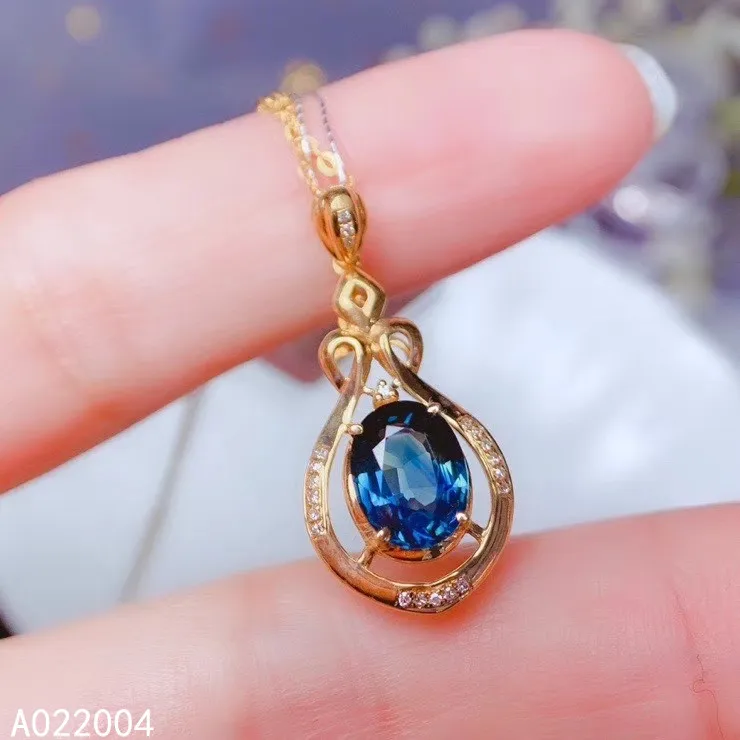 

KJJEAXCMY Fine Jewelry 18K Gold Inlaid Natural Gemstone Sapphire Miss Female Pendant Necklace Luxury Support Test