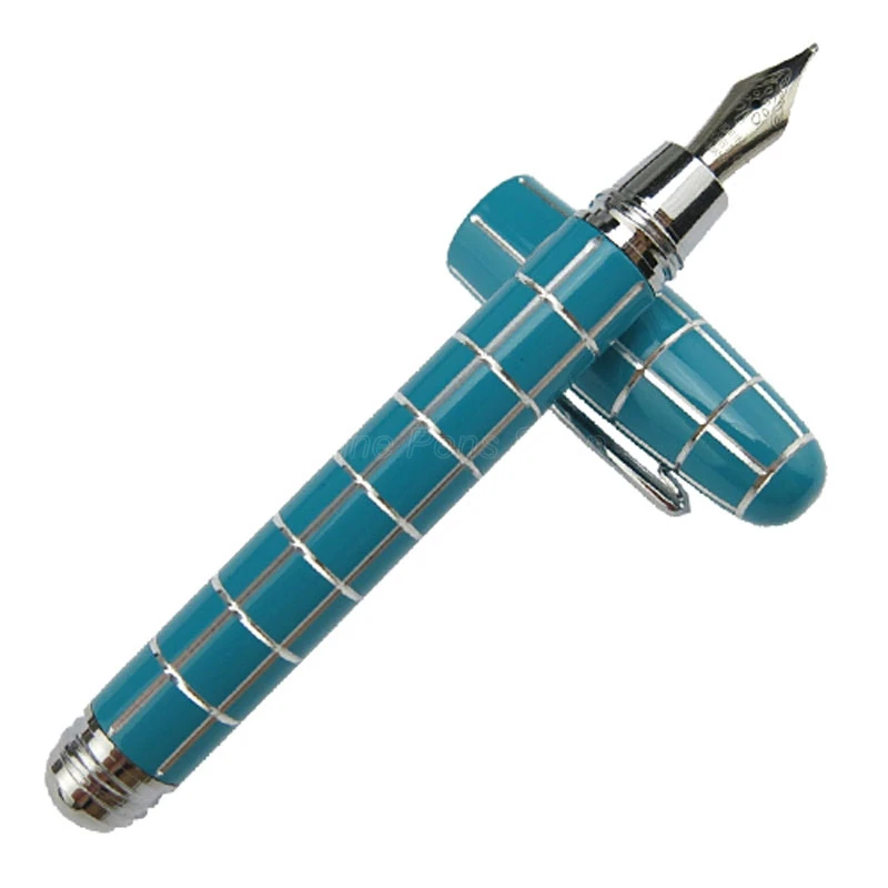 Fuliwen 2062 Unique Style Resin Fountain Pen, Popular Travel Short Pen Fine Nib 0.5mm Square Lattice Pattern Writing Gift Pen