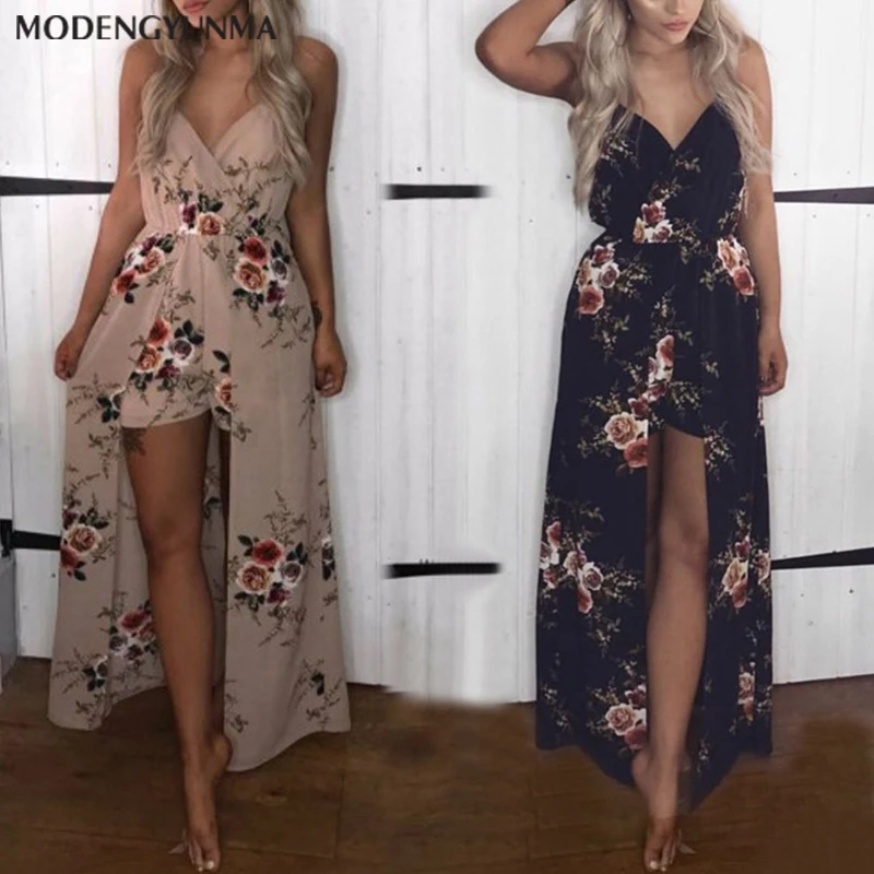 

Boho Style Long Dress Women V Neck Beach Summer Dresses Floral Print Vintage Chiffon Maxi Dress Vestidos De Festa Dress Shorts