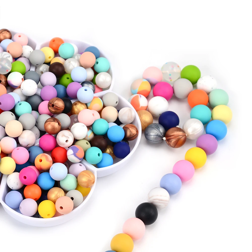 LOFCA 12mm Round Shape 50pcs/lot Silicone Teething Beads For DIY Nursing Necklace Food Grade Chew Beads