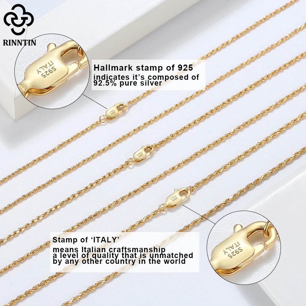 Rinntin 925 Sterling Silver 1.5mm Diamond-Cut Rope Chain Necklace For Women Fashion Silver Luxury Gold Necklace Jewelry SC29