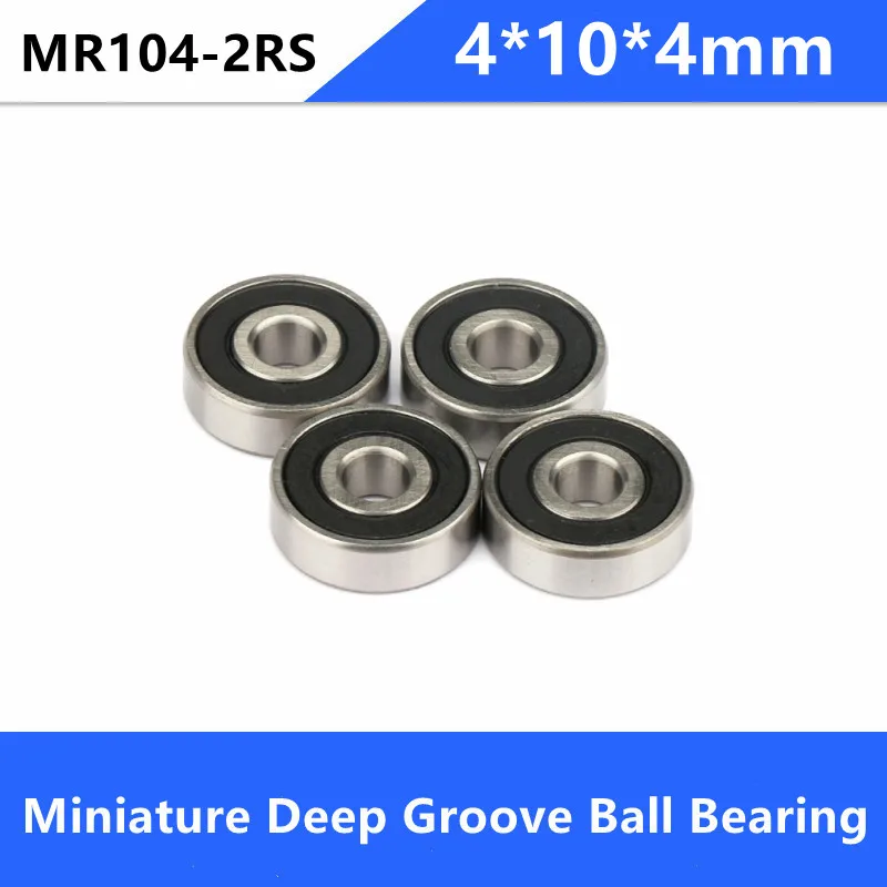 50pcs  MR104-2RS MR104RS 4x10x4 rubber sealed miniature deep groove ball bearings 4*10*4 mm