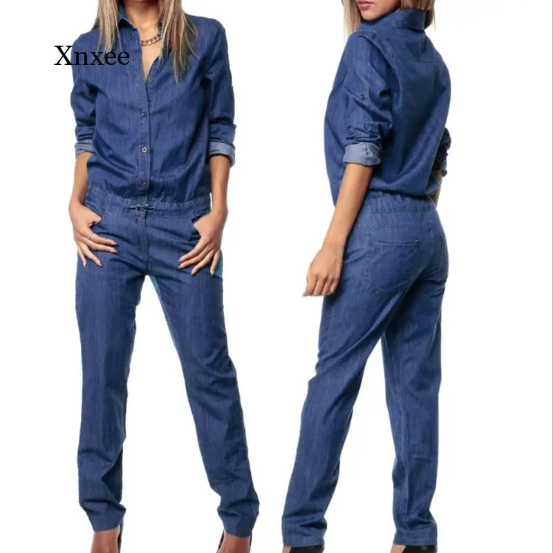 

2021 Women's Fall Jumpsuit Denim Club Suit Long Button Casual Fashion Tight Party Jumpsuit Jumpsuit