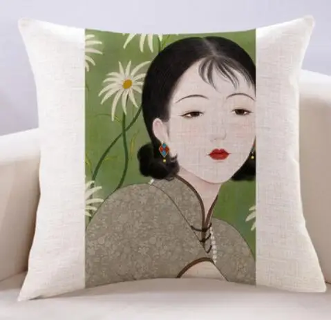 Chinese-style Republic of China style cheongsam beauty pillowcase linen cushion cover classical beauty sofa bed cushion cover