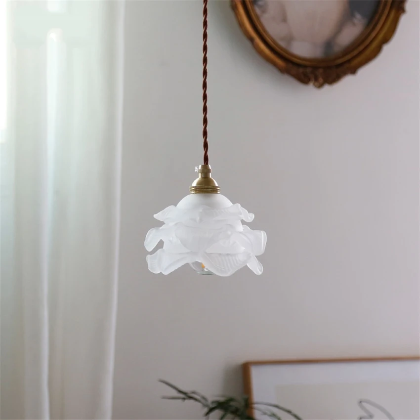 American retro flower glass pendant lights Nordic bedroom bedside dining room bar living room